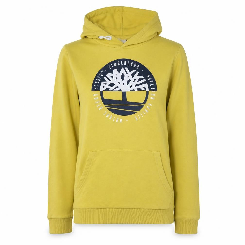 Front view of Timberland women’s yellow cotton blend pullover hoodie m