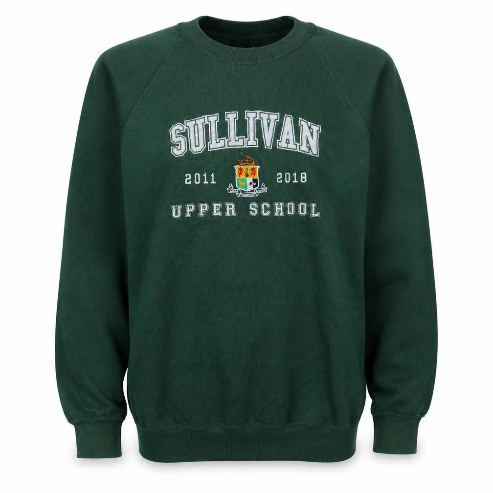 Front view of Russell men’s green embroidered sullivan upper school sweatshirt m