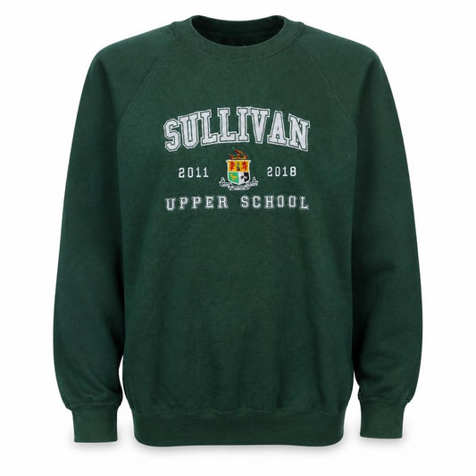 Front view of Russell men’s green embroidered sullivan upper school sweatshirt m