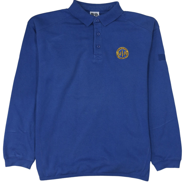 Russell Blue Men’s Long Sleeve Polo Shirt Size L Embroidered Logo