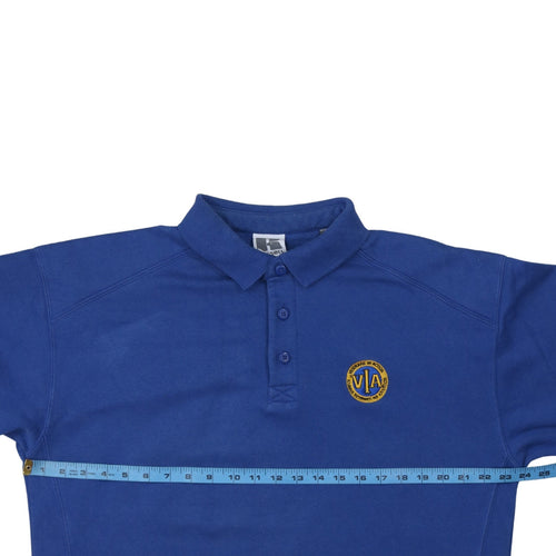Russell Blue Men’s Long Sleeve Polo Shirt Size L Embroidered Logo