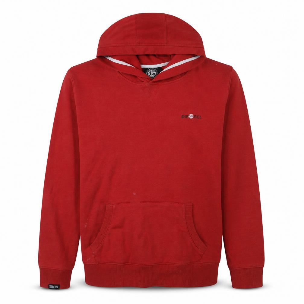 Front view of Diesel Men’s Red Pullover Hoodie Sweatshirt Large Logo Fleece