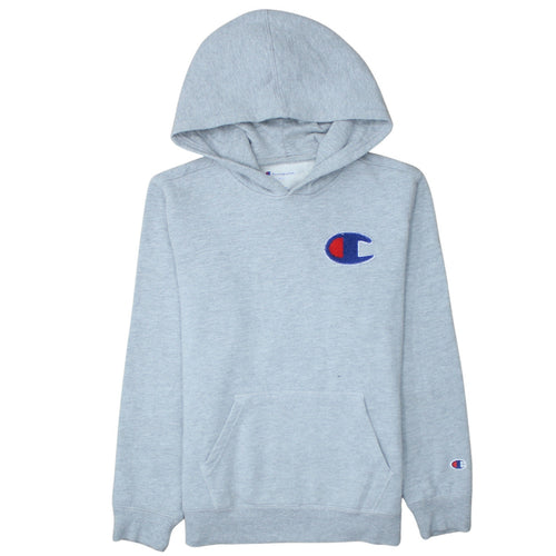 Champion Women Grey Pullover Hoodie L Logo Embroidered Fleece