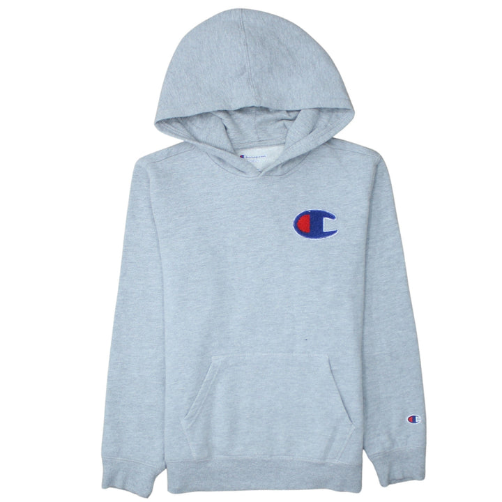 Champion Women Grey Pullover Hoodie L Logo Embroidered Fleece