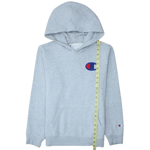 Champion Women Grey Pullover Hoodie L Logo Embroidered Fleece