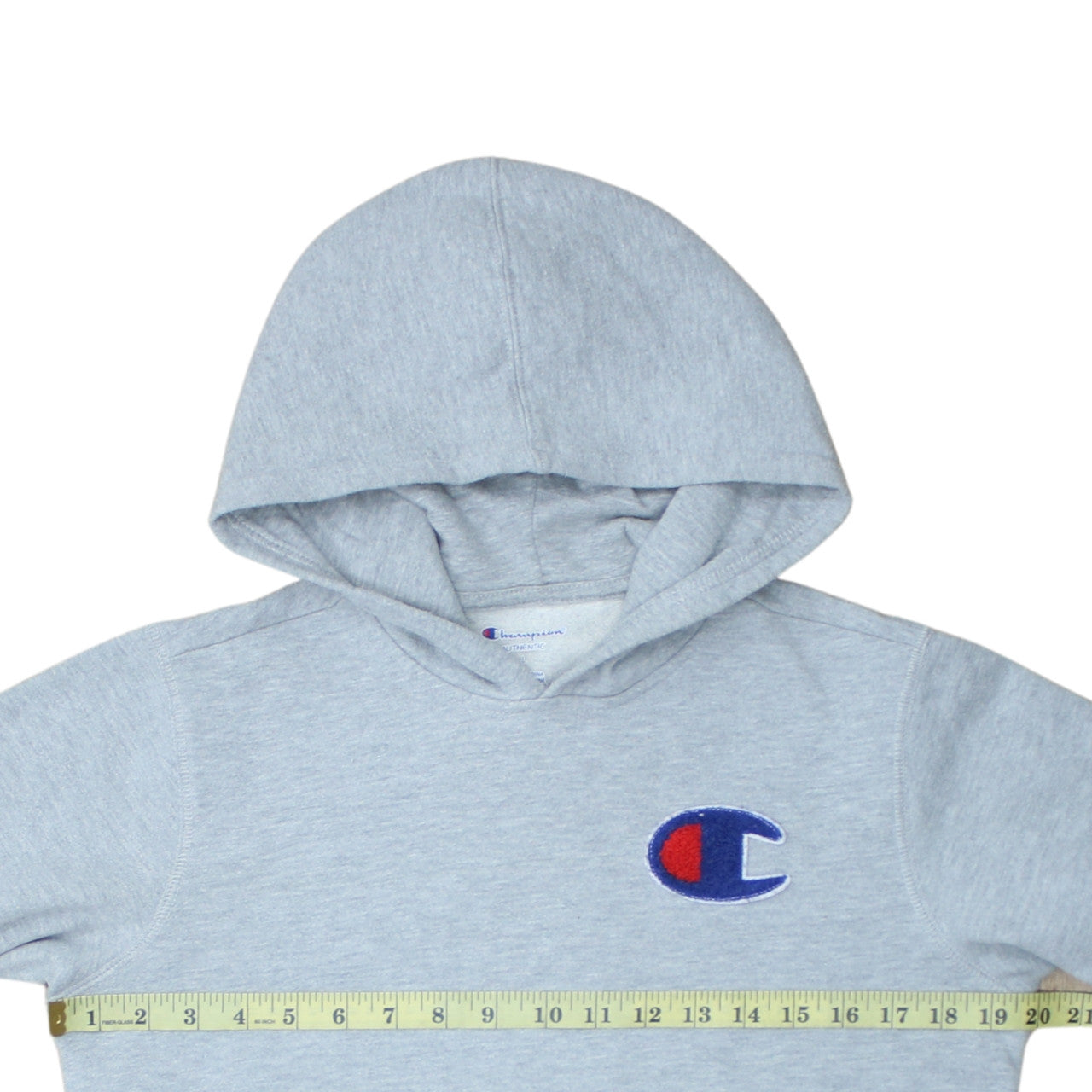 Champion Women Grey Pullover Hoodie L Logo Embroidered Fleece