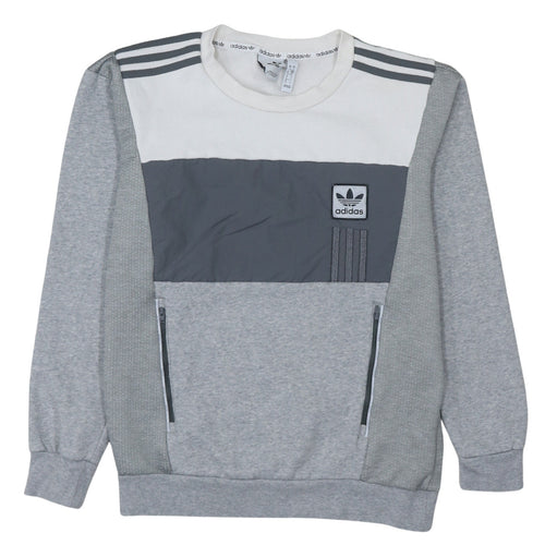 Adidas Men's Grey Crew Neck Zip Pocket Pullover Sweatshirt Size S