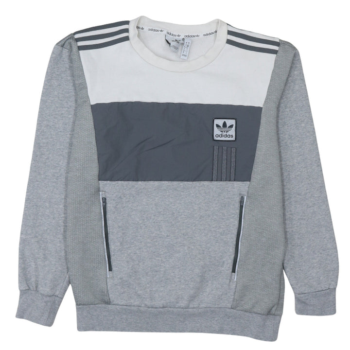 Adidas Men's Grey Crew Neck Zip Pocket Pullover Sweatshirt Size S