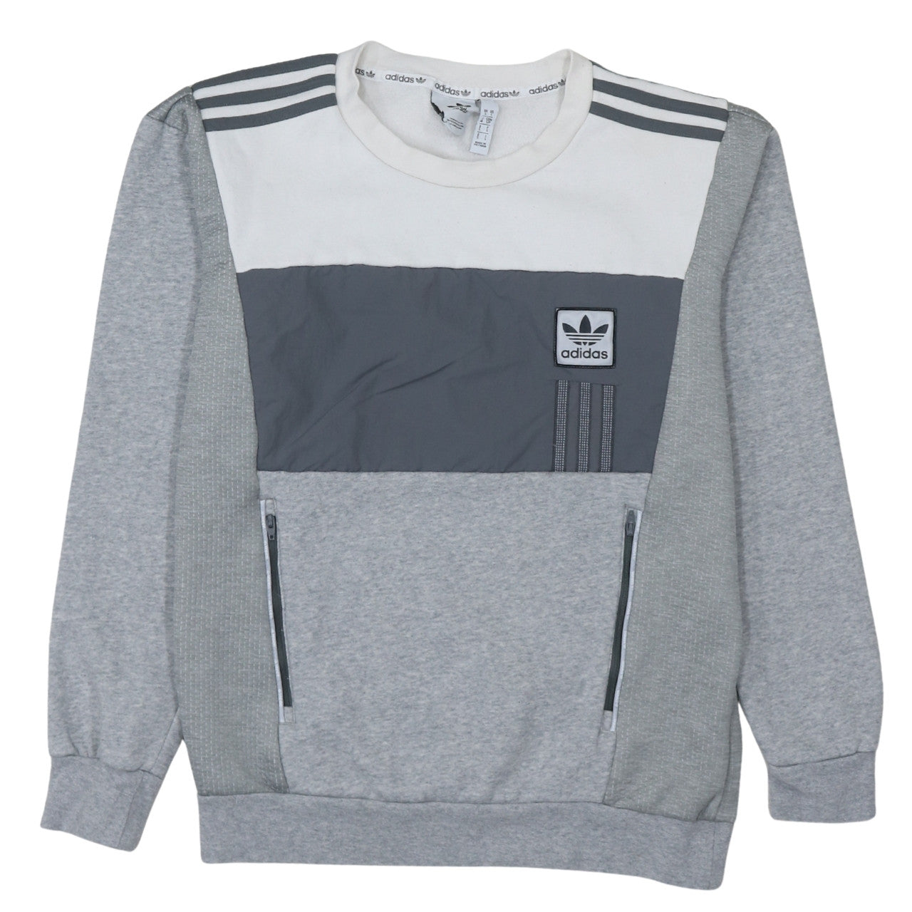 Adidas Men's Grey Crew Neck Zip Pocket Pullover Sweatshirt Size S