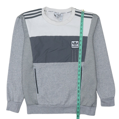 Adidas Men's Grey Crew Neck Zip Pocket Pullover Sweatshirt Size S