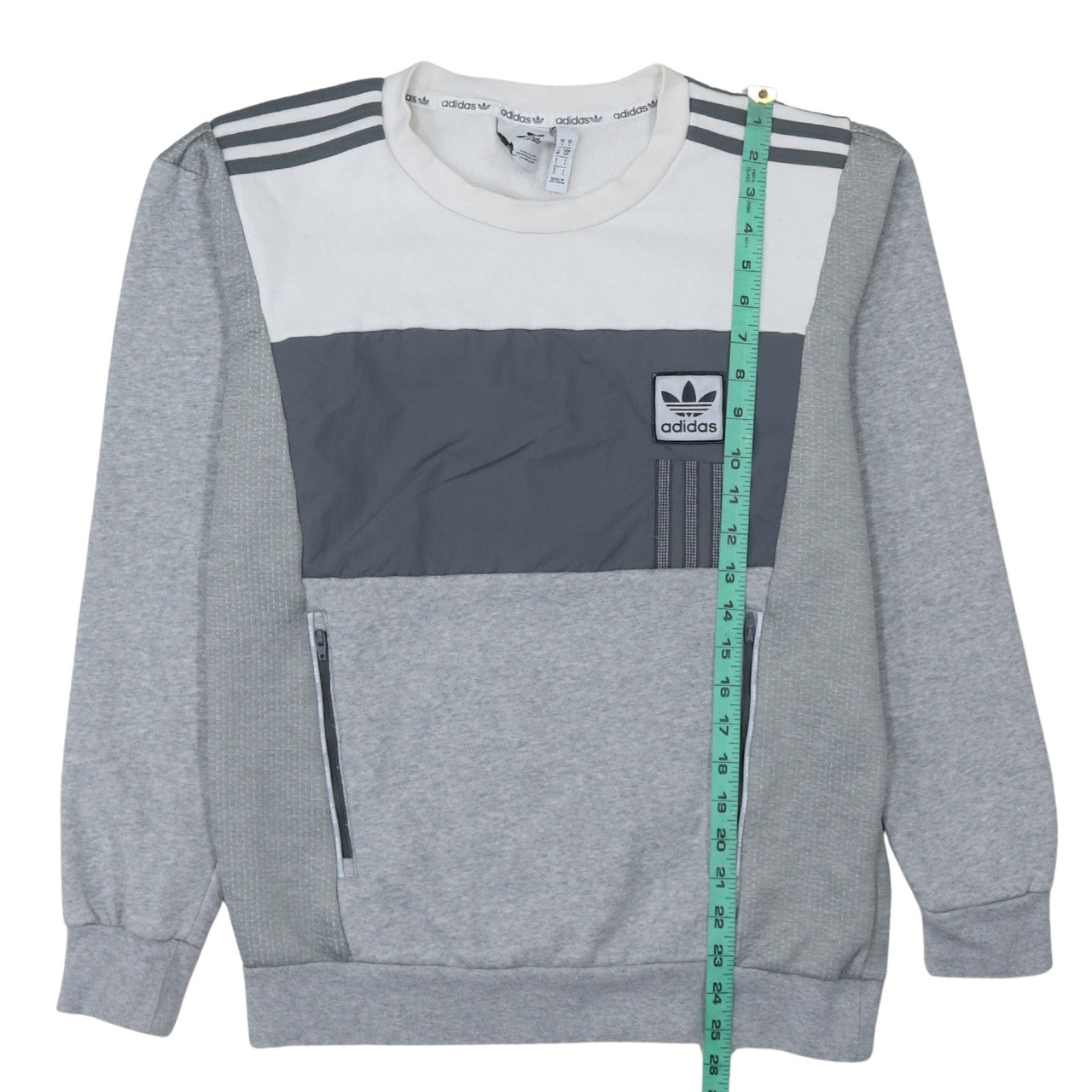 Adidas Men's Grey Crew Neck Zip Pocket Pullover Sweatshirt Size S