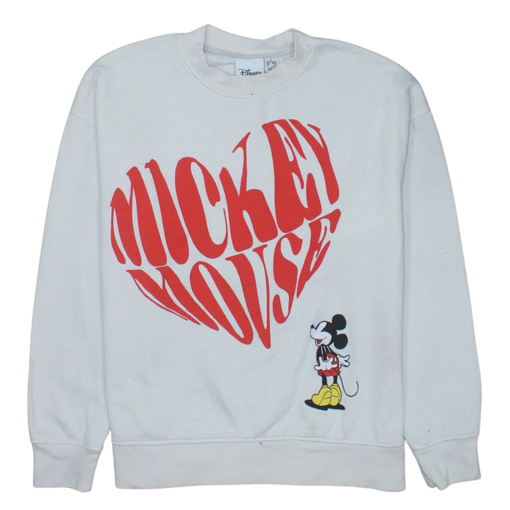 Disney Womens White Mickey Mouse Graphic Pullover Sweatshirt Size S