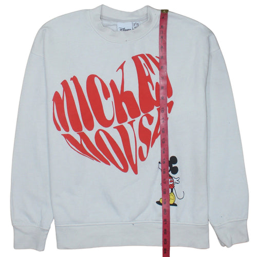 Disney Womens White Mickey Mouse Graphic Pullover Sweatshirt Size S