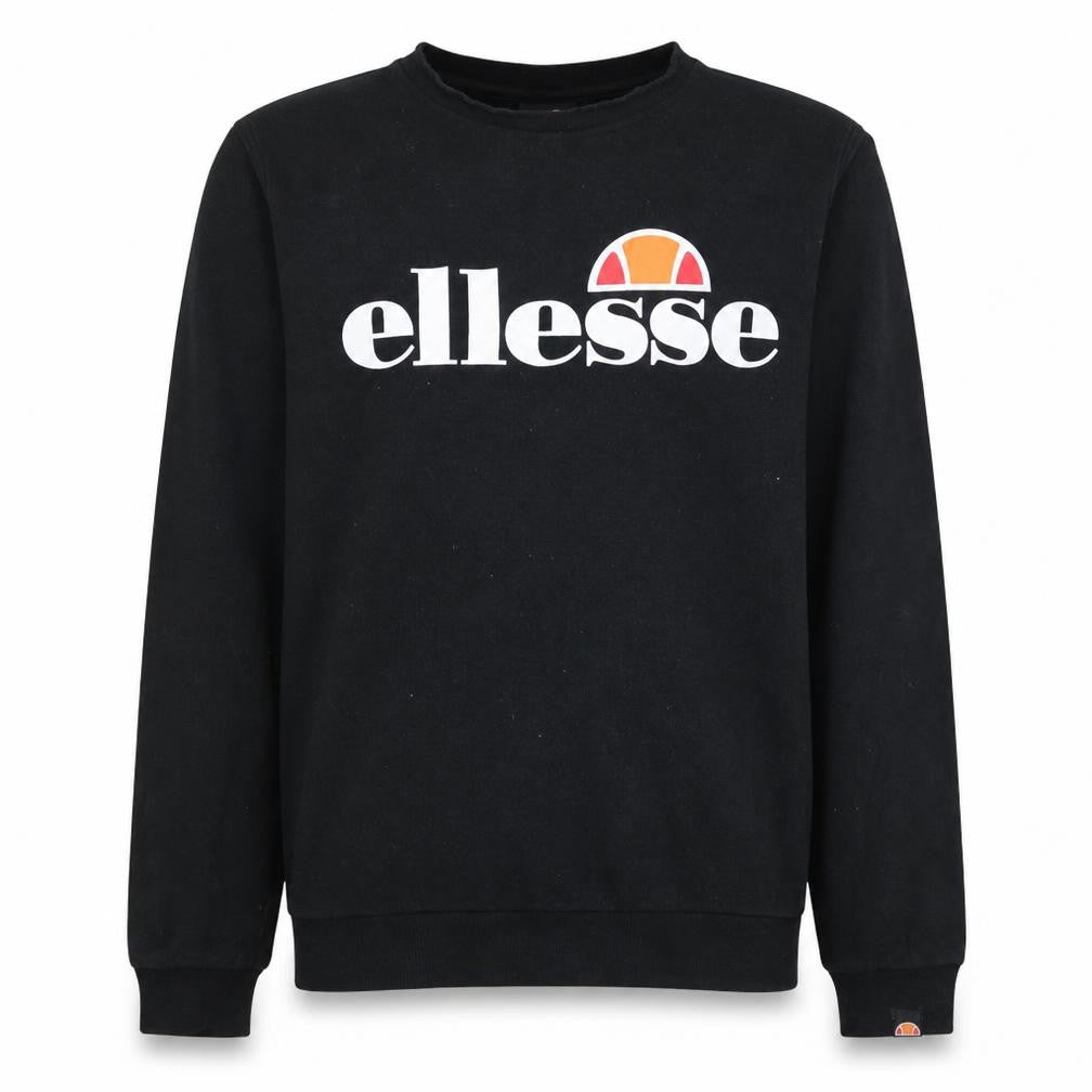 Front view of Ellesse boys’ black 13-14 years pullover sweatshirt crew neck logo print