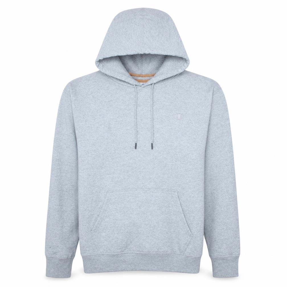 Front view of Champion Men’s Grey XL Pullover Hoodie Fleece Logo Drawstring