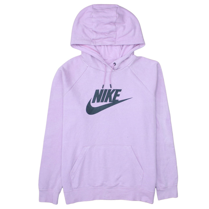 Nike Womens Lilac Pullover Hoodie Size L Logo Print Cotton Blend