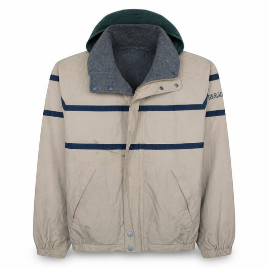 Front view of Nautica Men's Beige Windbreaker Jacket L Hooded Full Zip Fleece Lined