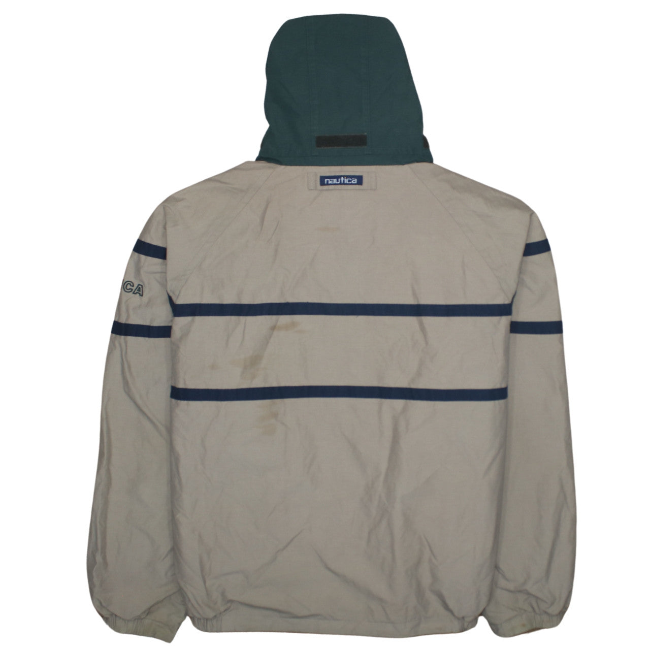 Nautica Men's Beige Windbreaker Jacket L Hooded Full Zip Fleece Lined
