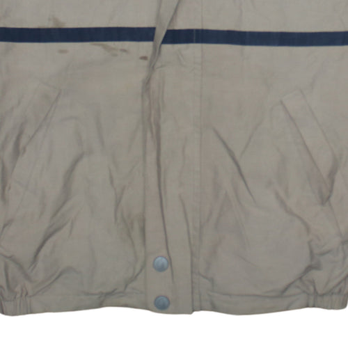 Nautica Men's Beige Windbreaker Jacket L Hooded Full Zip Fleece Lined