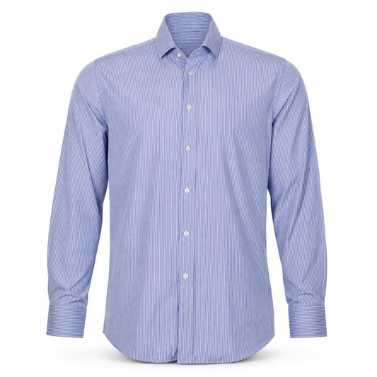 Front view of Hugo Boss Men's Blue Striped Slim Fit Long Sleeve Shirt, size L