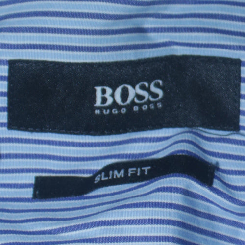 Hugo Boss Men's Blue Striped Slim Fit Long Sleeve Shirt Size L