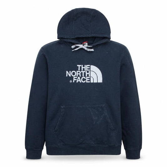 Front view of The North Face Men's Blue Large Pullover Hoodie Cotton Logo