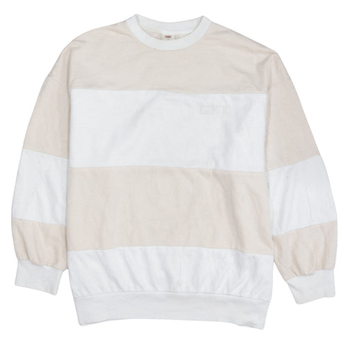 Adidas Women Beige White Crew Neck Pullover Sweatshirt Size L Cotton Blend
