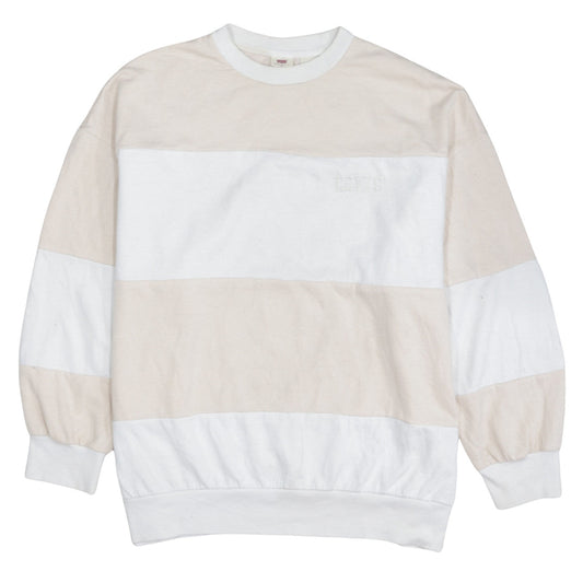 Adidas Women Beige White Crew Neck Pullover Sweatshirt Size L Cotton Blend