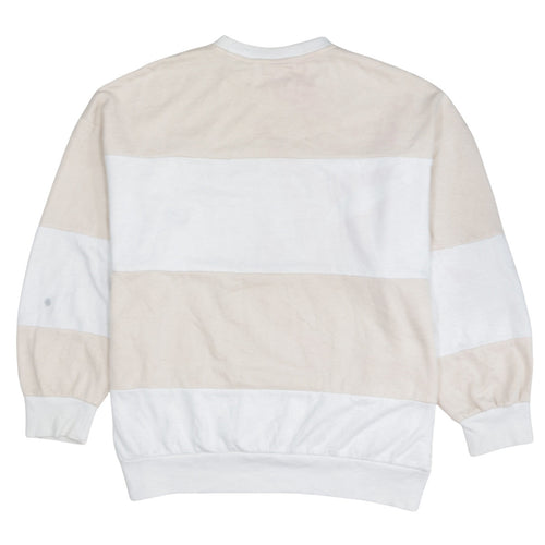 Adidas Women Beige White Crew Neck Pullover Sweatshirt Size L Cotton Blend