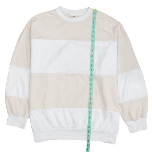 Adidas Women Beige White Crew Neck Pullover Sweatshirt Size L Cotton Blend