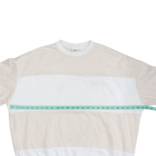 Adidas Women Beige White Crew Neck Pullover Sweatshirt Size L Cotton Blend