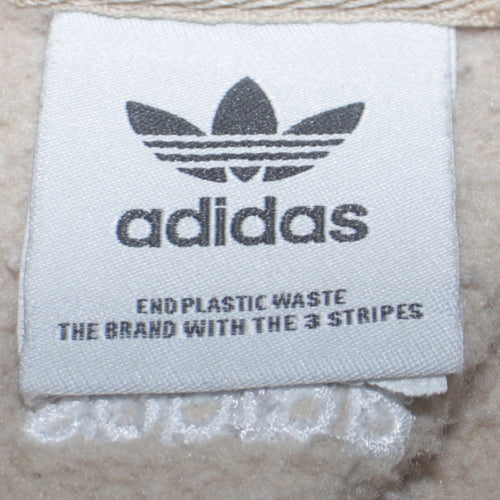 Adidas Women Beige White Crew Neck Pullover Sweatshirt Size L Cotton Blend