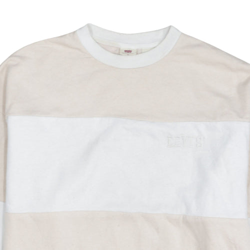 Adidas Women Beige White Crew Neck Pullover Sweatshirt Size L Cotton Blend