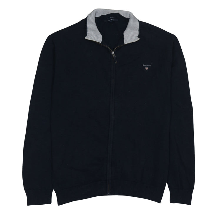 Gant Men's Blue 2XL Full Zip Cotton Knit Jumper