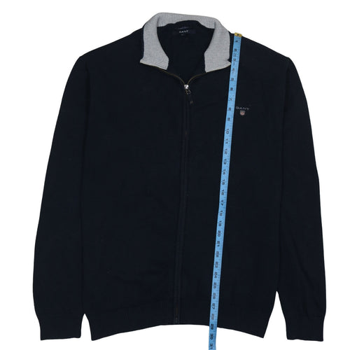 Gant Men's Blue 2XL Full Zip Cotton Knit Jumper