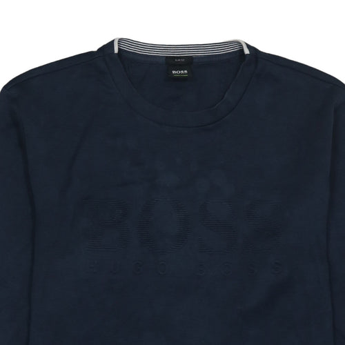 Hugo Boss Men's Blue Slim Fit Crew Neck Logo Sweatshirt XL