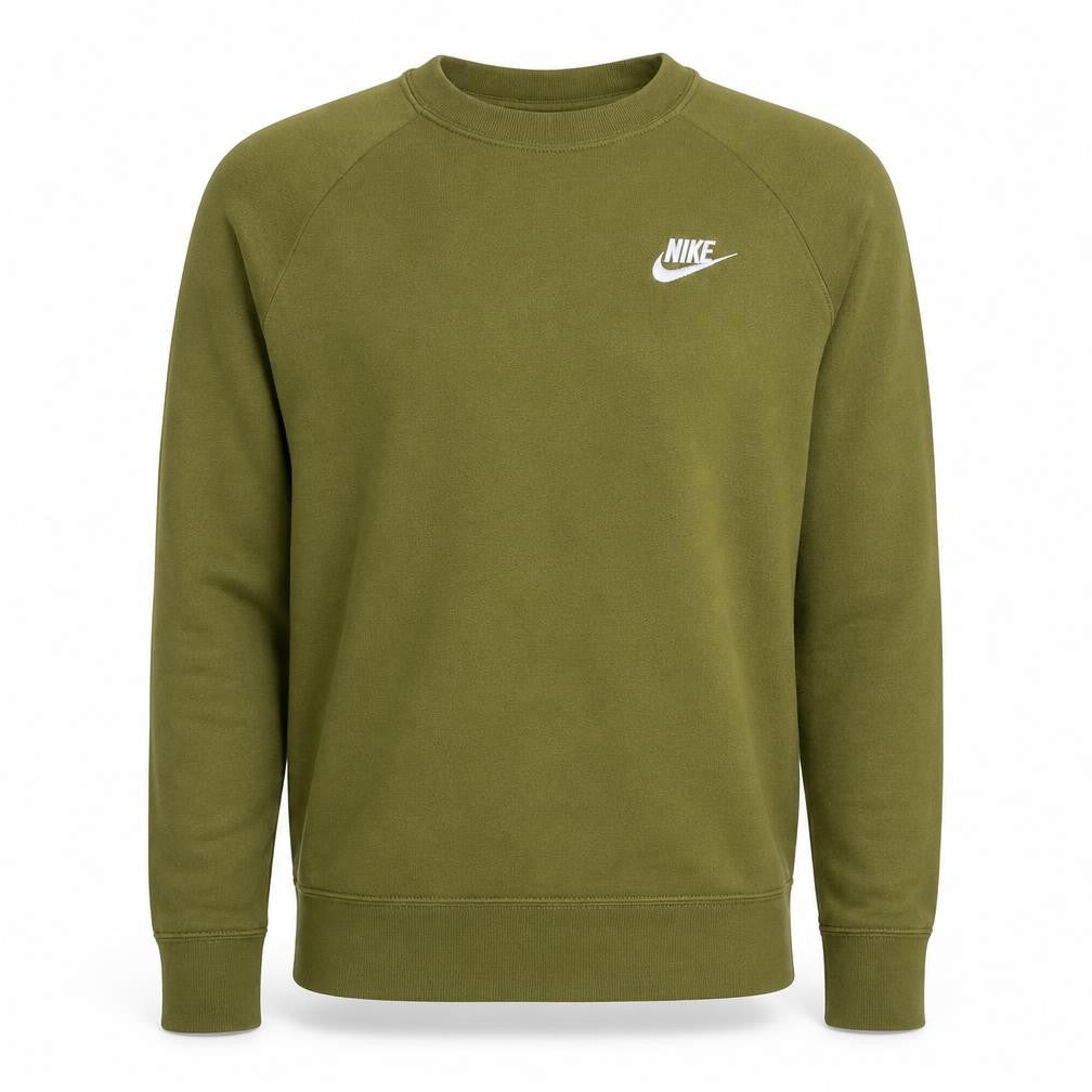 Front view of Nike Men's Green Small Crew Neck Pullover Sweatshirt