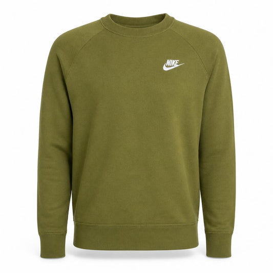 Front view of Nike Men's Green Small Crew Neck Pullover Sweatshirt