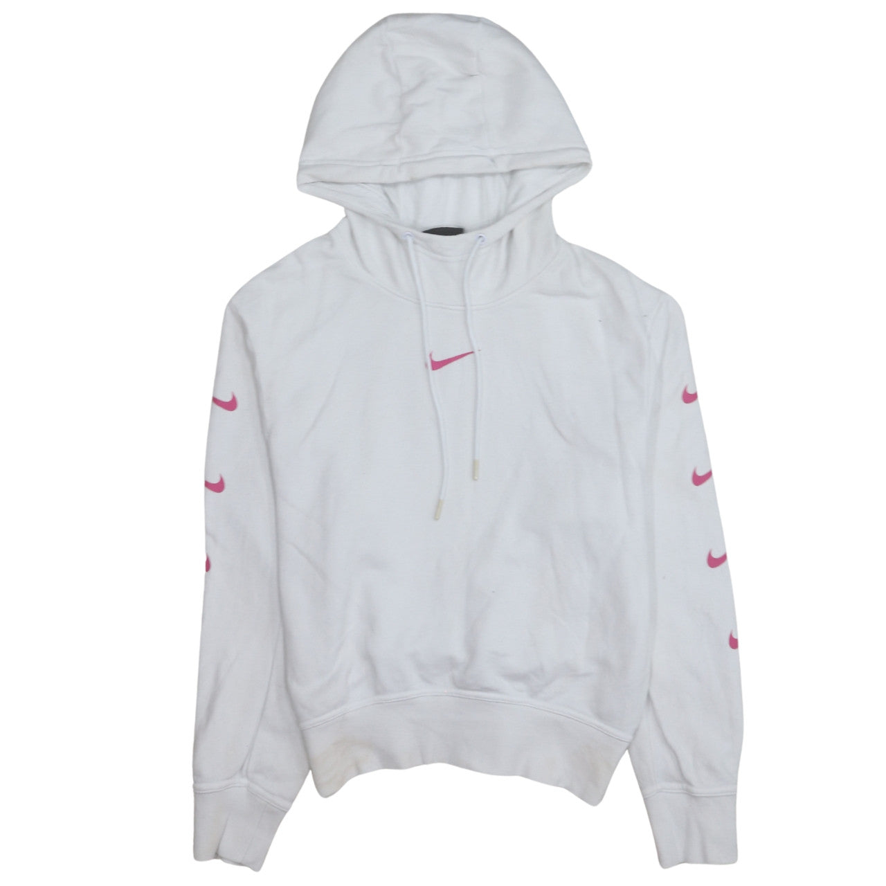Nike Women's White Hoodie Small Pink Logo Pullover Sweatshirt