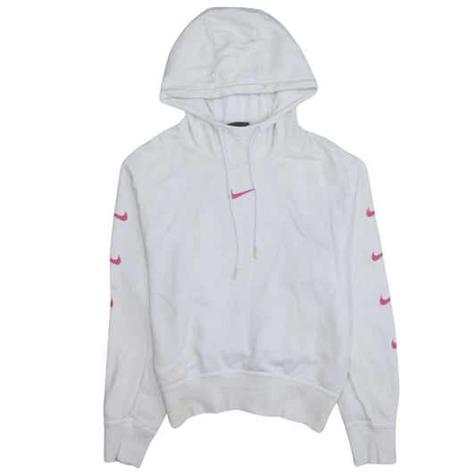 Nike Women's White Hoodie Small Pink Logo Pullover Sweatshirt