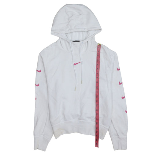 Nike Women's White Hoodie Small Pink Logo Pullover Sweatshirt