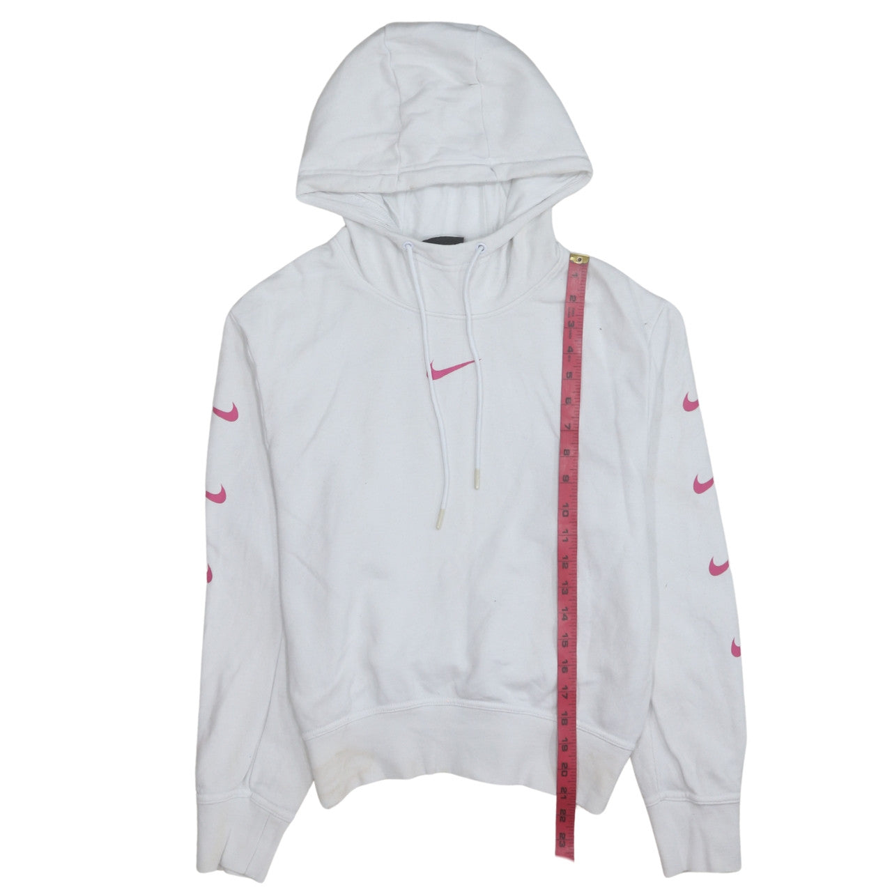 Nike Women's White Hoodie Small Pink Logo Pullover Sweatshirt