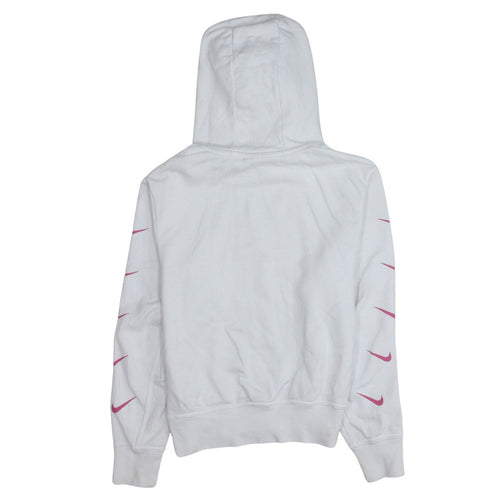 Nike Women's White Hoodie Small Pink Logo Pullover Sweatshirt