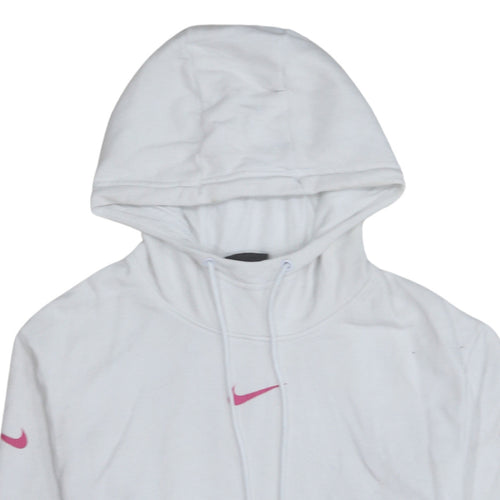 Nike Women's White Hoodie Small Pink Logo Pullover Sweatshirt