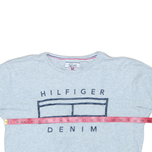 Tommy Hilfiger Mens Grey Graphic Logo Crew Neck Cotton T-Shirt Size S