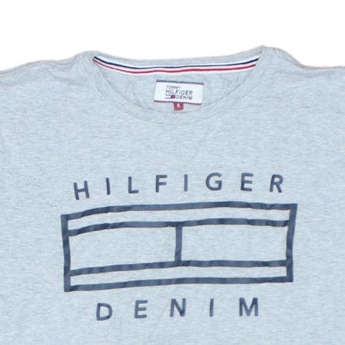 Tommy Hilfiger Mens Grey Graphic Logo Crew Neck Cotton T-Shirt Size S