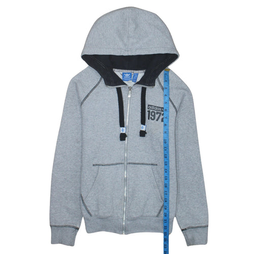 Adidas Women Grey Full Zip Hoodie Size 8 Classic Logo 1972 Design