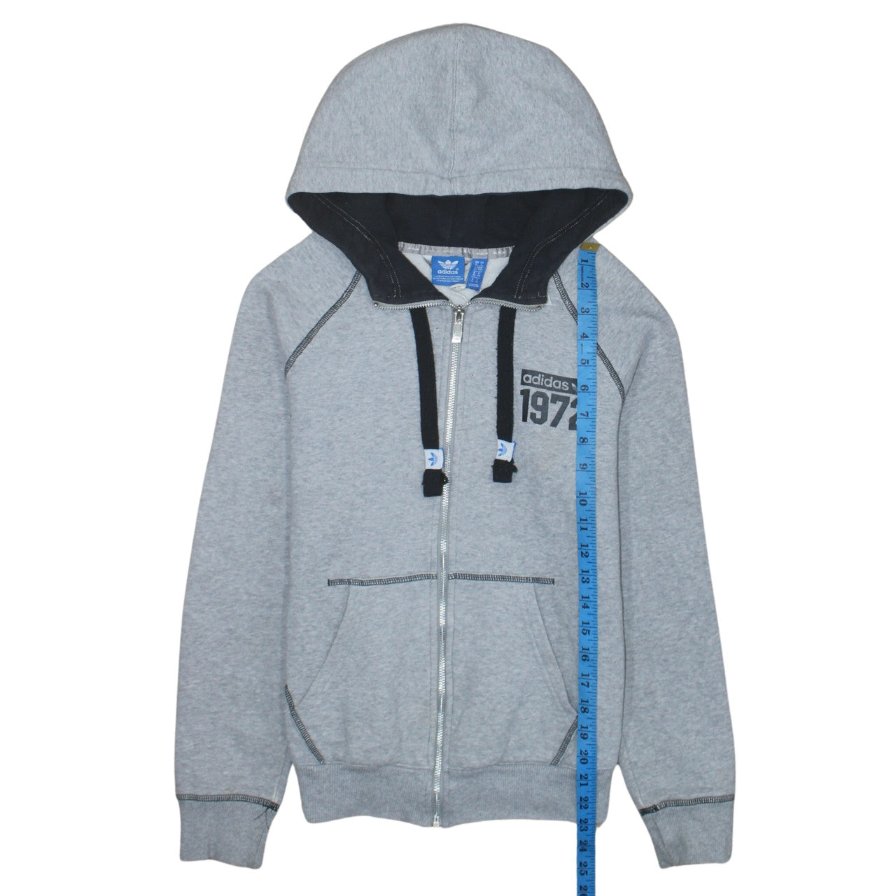 Adidas Women Grey Full Zip Hoodie Size 8 Classic Logo 1972 Design
