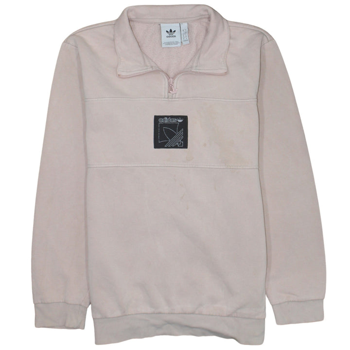 adidas Men Pink 1/4 Zip Fleece Sweatshirt Medium Regular Fit
