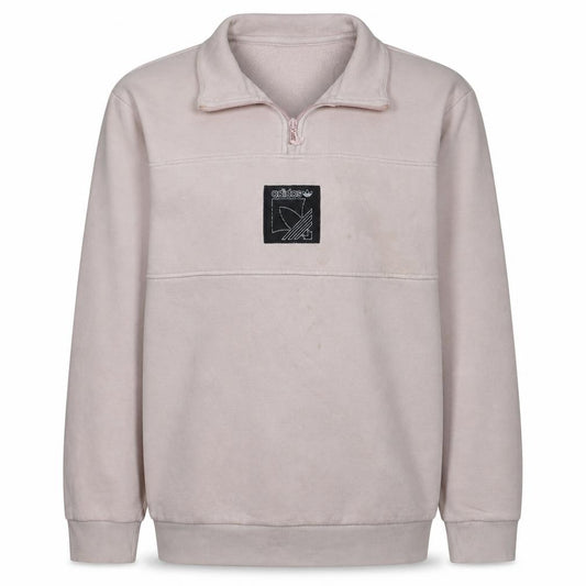 Front view of adidas Men Pink 1/4 Zip Fleece Sweatshirt Medium Regular Fit